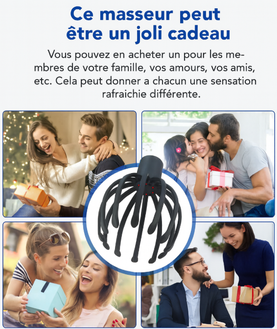 Masseur électrique de cuir chevelu à griffes de poulpe, mains libres.