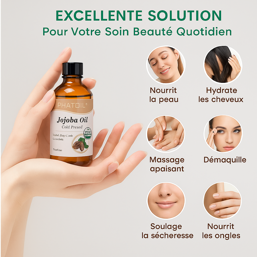 Huile de jojoba 118ML bio, pressée à froid, huile hydratante pour le visage, les cheveux, la peau