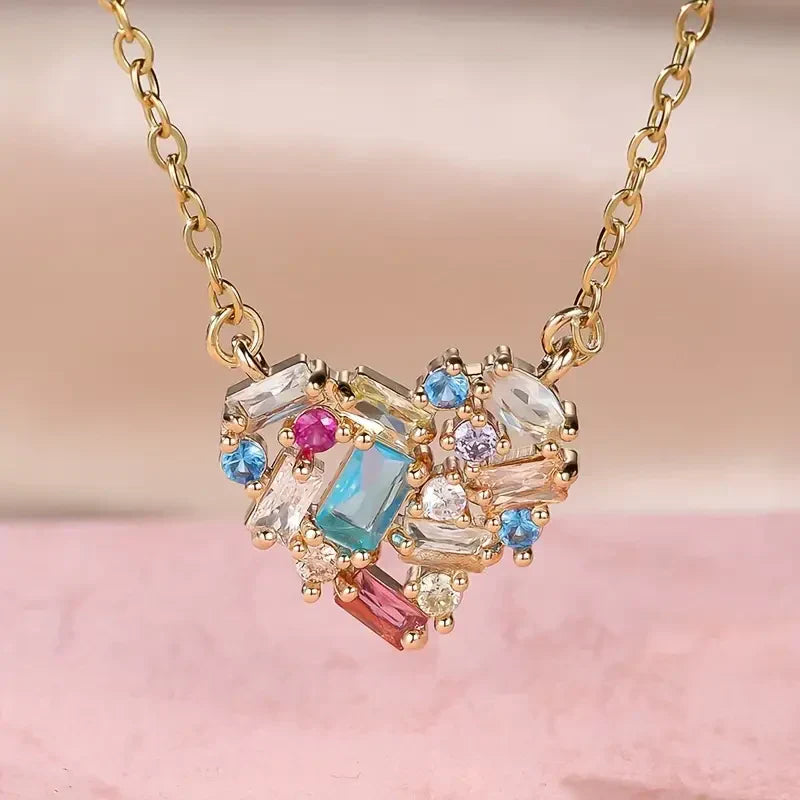 Colorful Gleam Heart Necklace | Gold