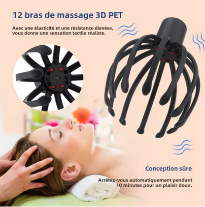 Masseur électrique de cuir chevelu à griffes de poulpe, mains libres.
