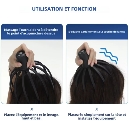 Masseur électrique de cuir chevelu à griffes de poulpe, mains libres.