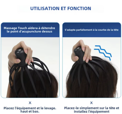 Masseur électrique de cuir chevelu à griffes de poulpe, mains libres.
