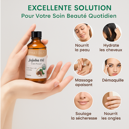 Huile de jojoba 118ML bio, pressée à froid, huile hydratante pour le visage, les cheveux, la peau