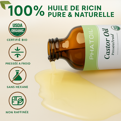 Huile de ricin bio, 236ML, huile essentielle non raffinée pressée à froid