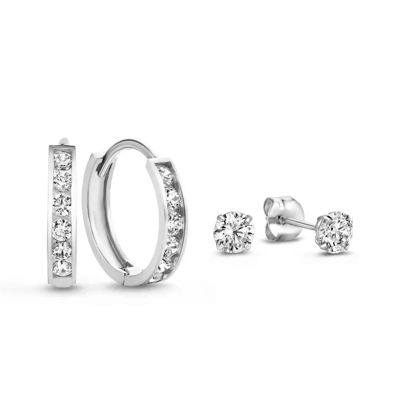 Dara Brillane Stone Earrings Set | White Gold