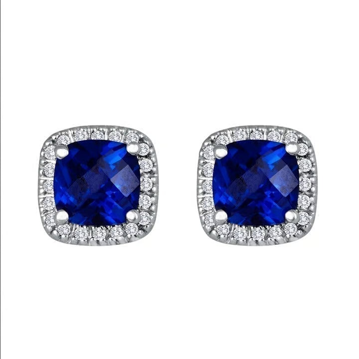 Saphir Square Stud Earrings | White Gold